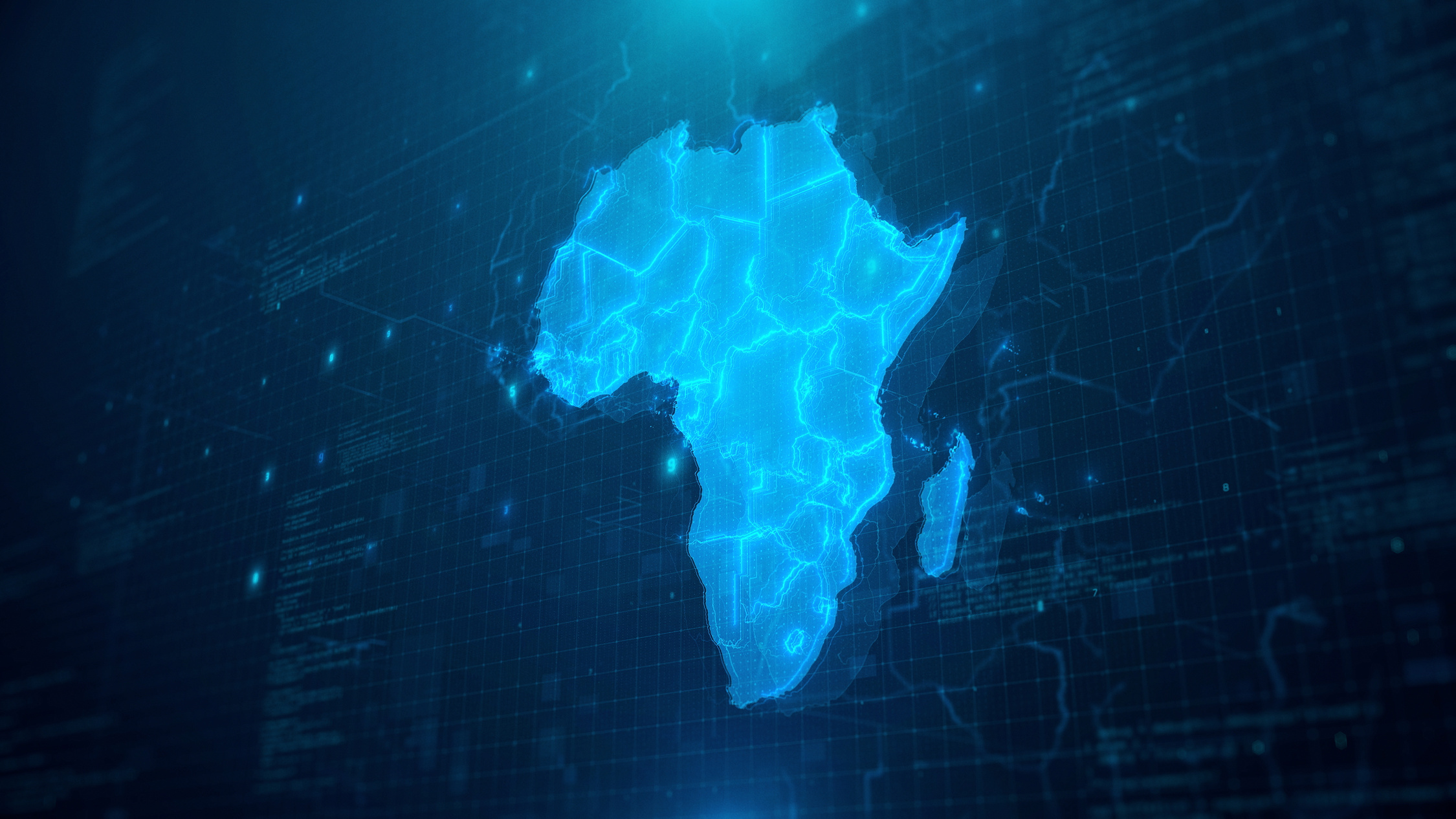 Map of Africa with Countries on blue digital background